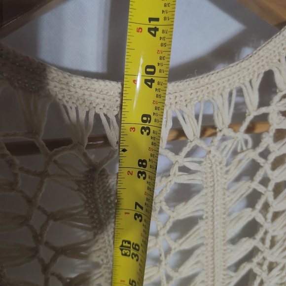 Vivid Importers Of NY L Long Bohemian Crochet Vest with Blue Denim Stripes - Picture 4 of 5